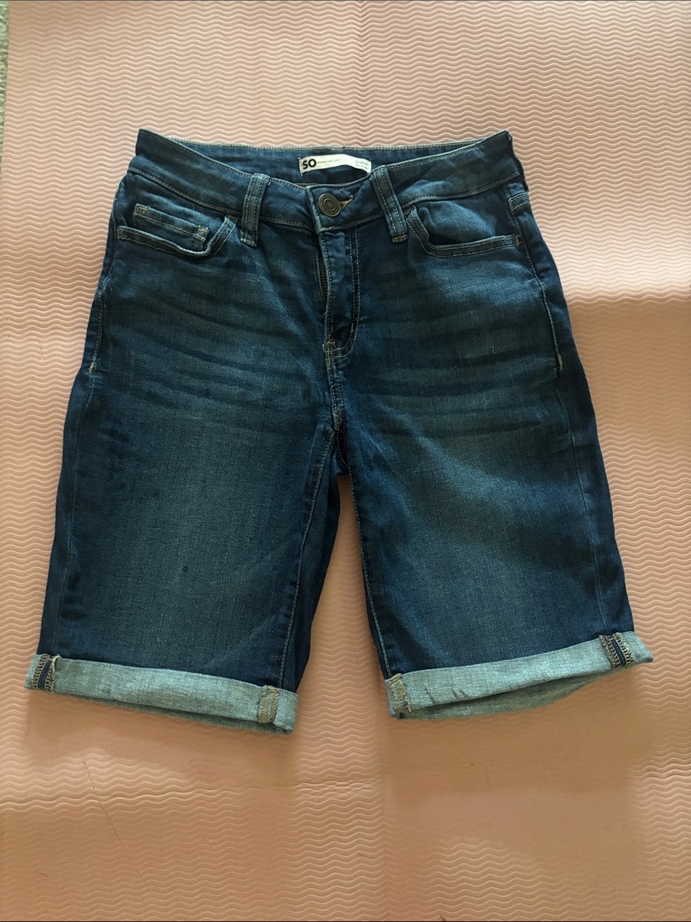 SO Dark Blue Rolled-Hem Denim Shorts